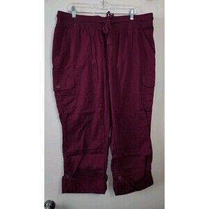 Woman Within Womens Sz 18W Pull On Elastic Waist Capri Pants Bottoms Burgundy